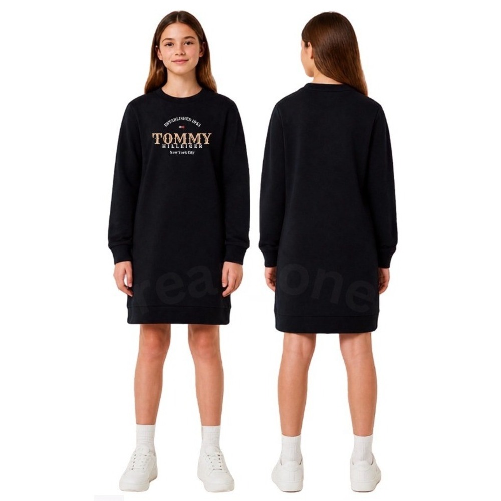 Tommy Hilfiger Girls' Brand Logo Mini Sweatshirt Dress, Navy Blue Size L (12-14)